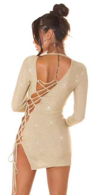 Glitter Party Minidress with lacing Gold